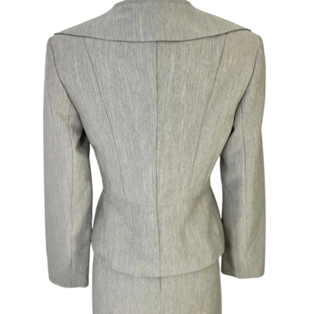 LeSuit Three Button Jacket & Skirt Suit Set Neutral Tan Beige Gray Weave Sz 6 - Picture 9 of 16